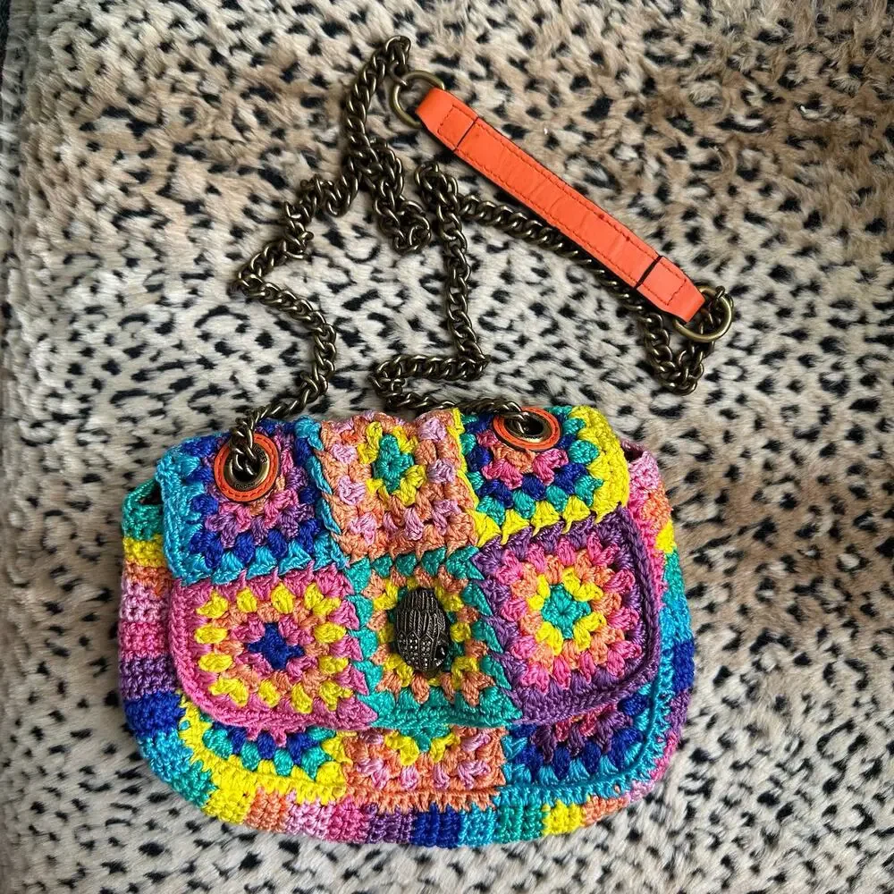 Kurt Geiger London Kensington Rainbow Mini Crochet Shoulder Bag Granny Square
